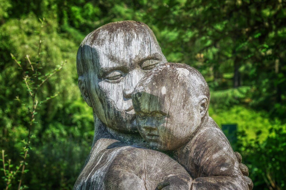 sculpture, wood, child