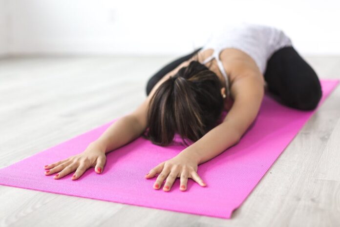 woman, yoga, stretching